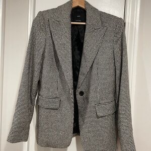 Mango Black and White Blazer Wool Blend Notched Lapel
